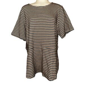 Talbots Women’s Size 1X Shirt Black Brown Striped Textured Plus Size Zip Back